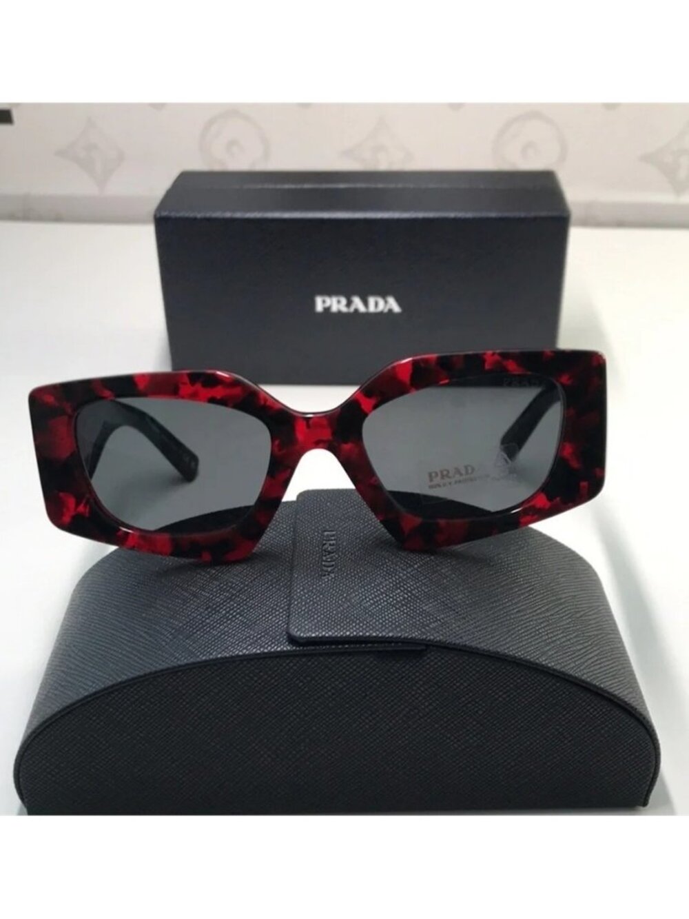 New Authentic Prada Red Tortoise Shell Sunglasses - Picture 7 of 16